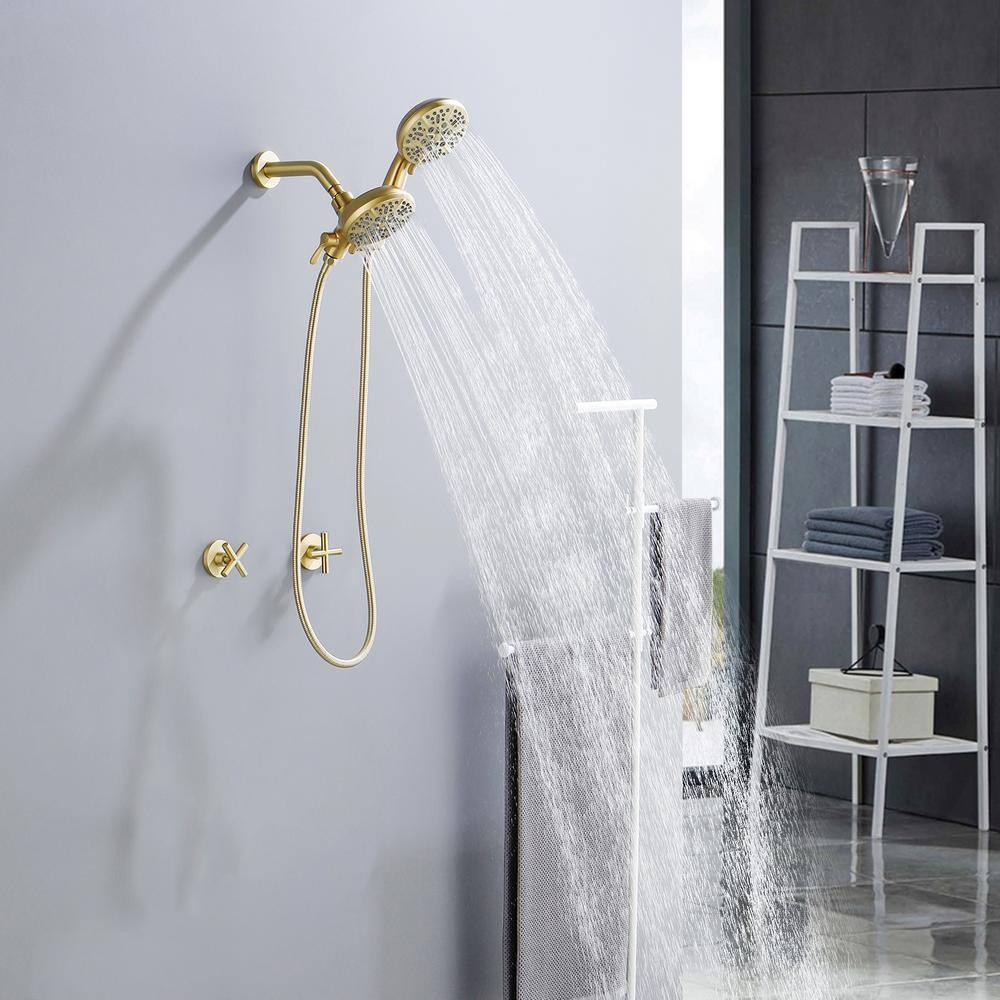 2 Handle Shower Faucet Shower System Complete 2 in 1 Shower Combo Set with Handheld Showerhead Shower Trim Kit Wall Mounted Shower Fixtures Brushed Gold