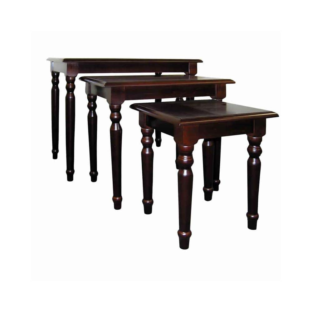 Cherry Brown Solid Wood 3-Piece Nesting Table Set with Turned Tapered Legs