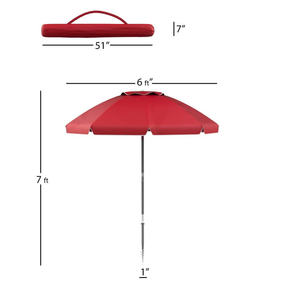 Beach Umbrella with 360 deg Tilt- Portable Outdoor Sun Shade Canopy with UV Protection - 7 ft. - Red
