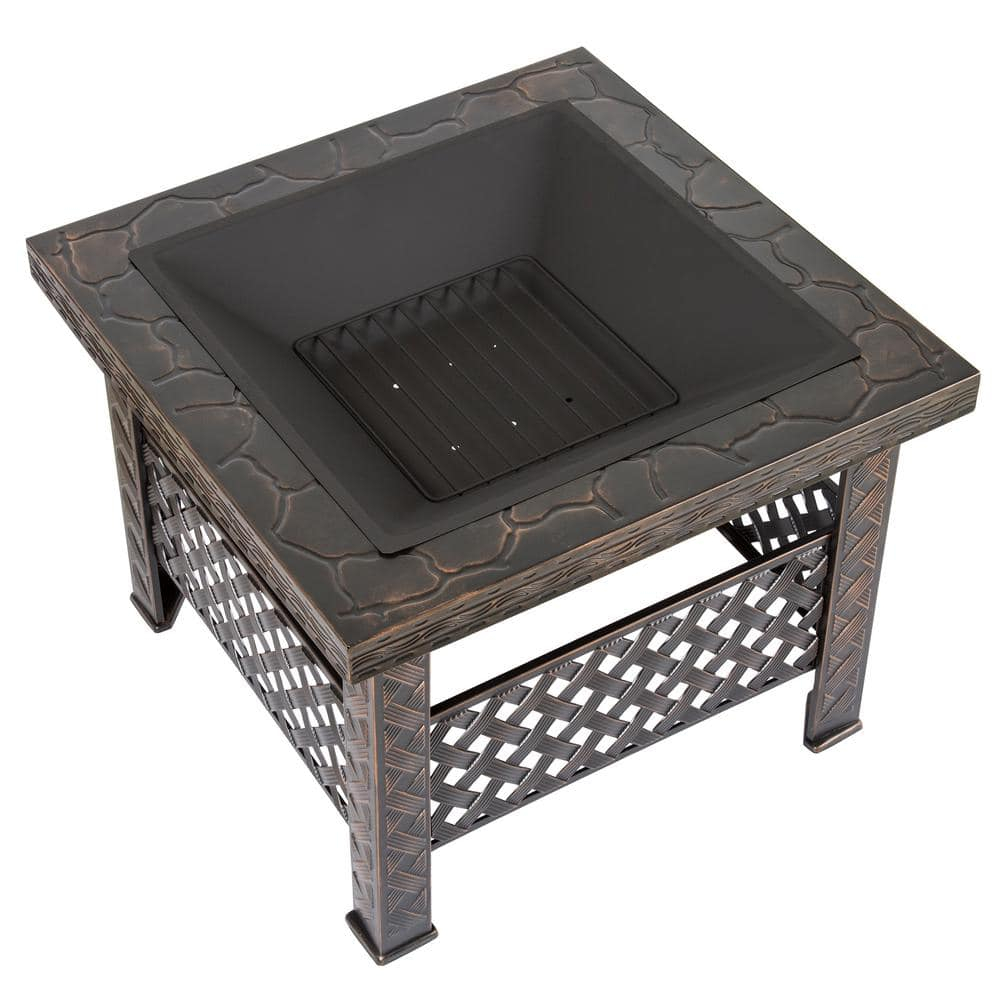 Pure Garden 26-Inch Outdoor Fire Pit with Screen, Cover, and Poker (Bronze)