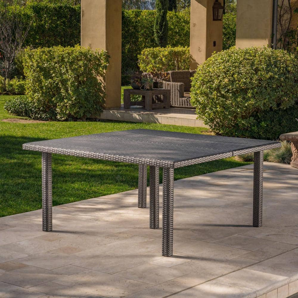 Noble House Fiona 64" Square Wicker Patio Dining Table in Gray