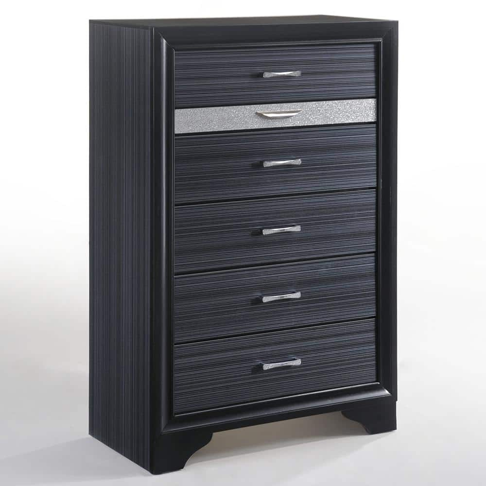 Naima Black Chest with Felt-Lined Jewelry Drawer and Crystal Inserts