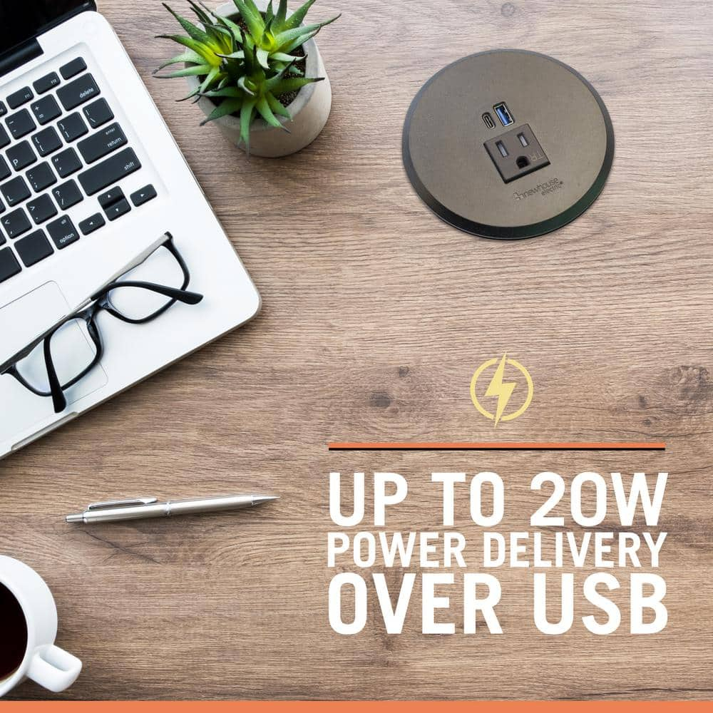 2-4 in. Universal Desk Grommet with Tamper Resistant Electrical Outlet, USB Ports, and 6.5-ft. Cable