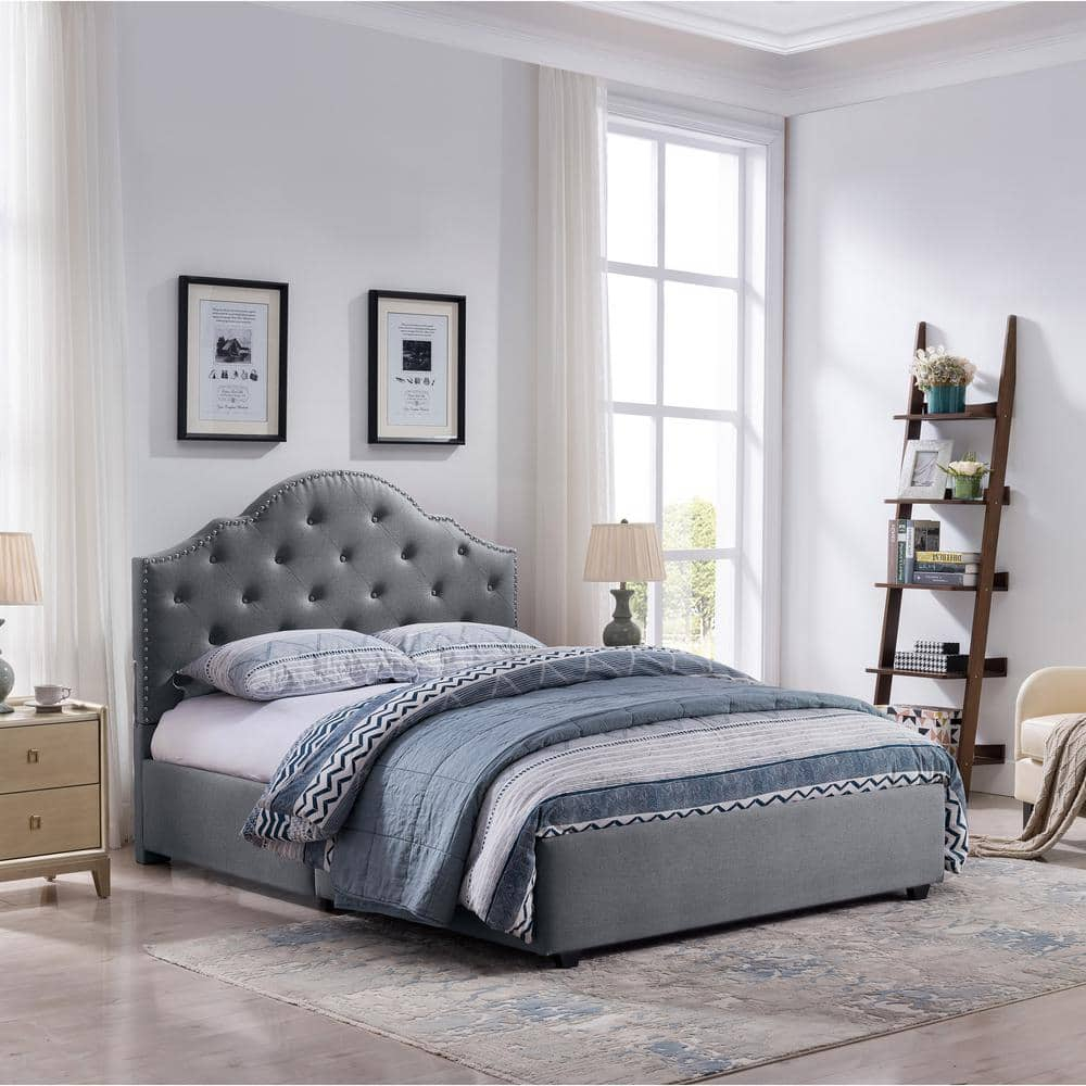 87" Ash Gray Contemporary Handcrafted Queen Size Bed Frame