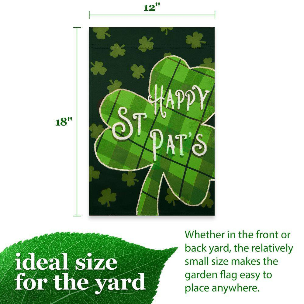 Green Plaid Shamrock St. Patrick's Day Garden Flag 12x18 IN