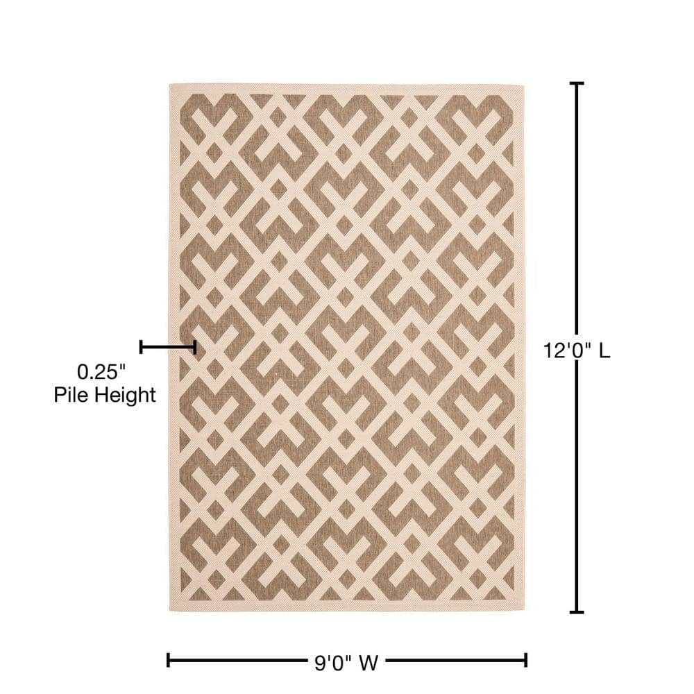 SAFAVIEH Courtyard Alvin Geometric Indoor/Outdoor Area Rug, 9' x 12', Brown/Bone