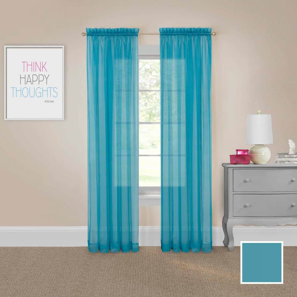 Pairs to Go Victoria Voile Modern Sheer Rod Pocket Window Curtains for Living Room (2 Panels), 59 in x 84 in, Turquoise