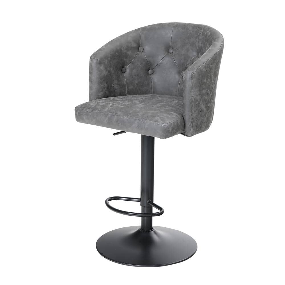 Depot Esh Swivel Bar Stool Adjustable Counter Height Barstool with Backrest Gray