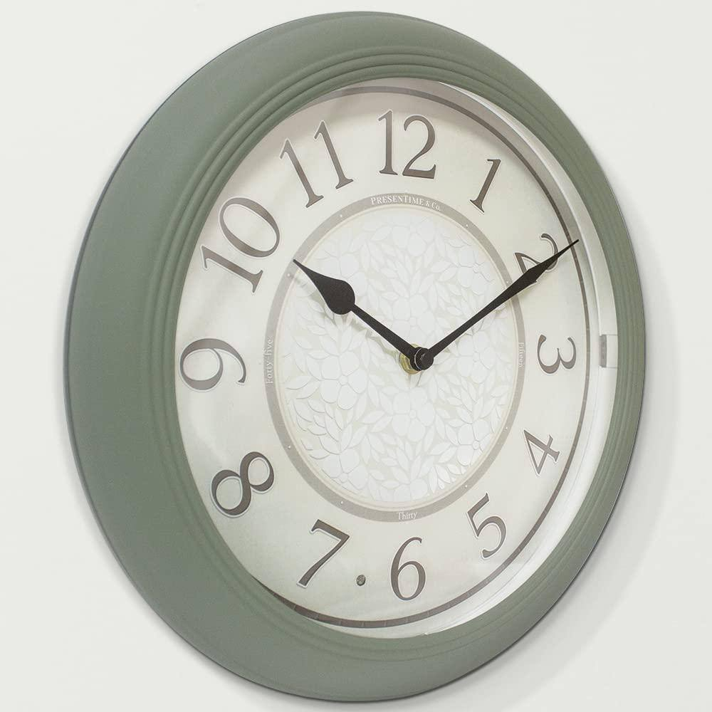PresenTime & Co 12.6" Indoor Luminous Clock, Silent no ticking, Paris sage green, Lighted Clock with Smart Sensor to turn on/off lights in Low/bright light.