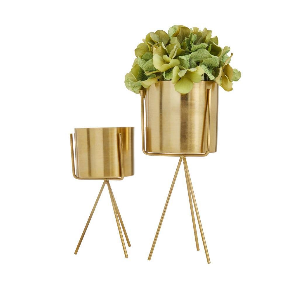Medium Gold Iron Cylinder Plant Container Set