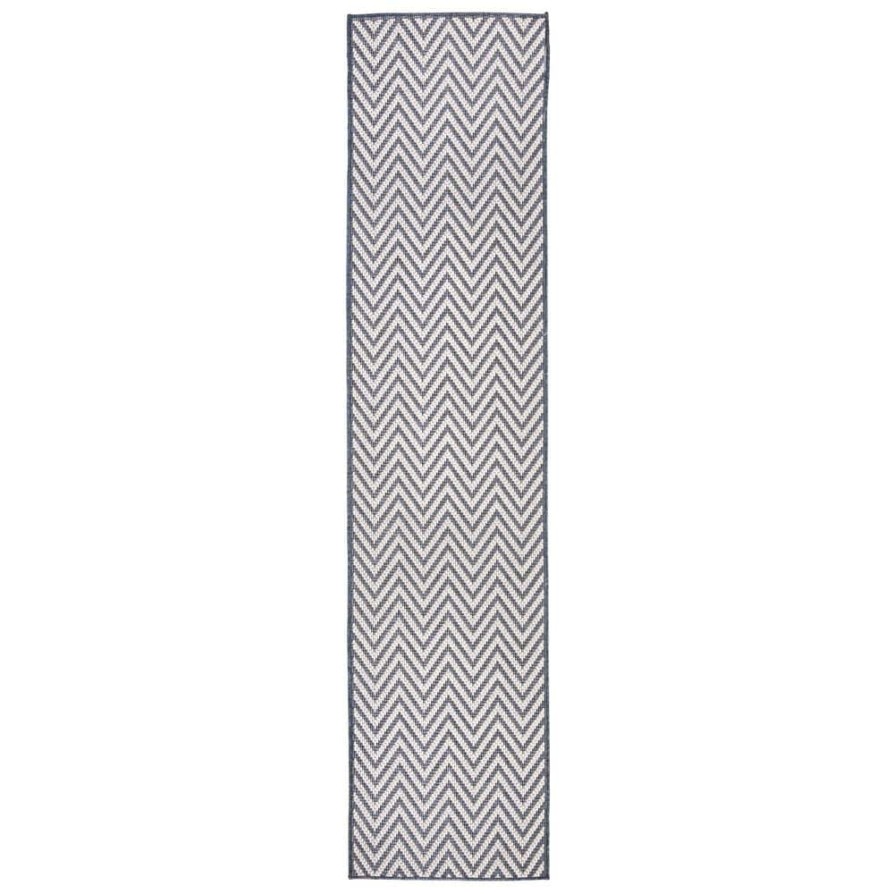 SAFAVIEH Bermuda Amina Geometric Chevron Indoor/Outdoor Runner Rug Light Blue/Cream, 2' x 8'
