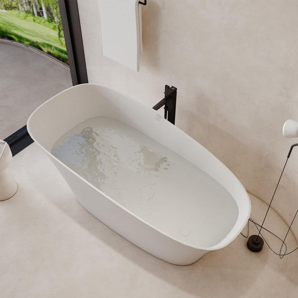 63" Matte White Solid Surface Freestanding Slipper Bathtub