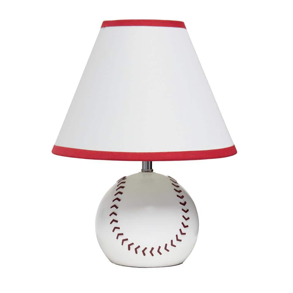 Grovelane SportsLite 11.5" Tall Athletic Sports Baseball Base Ceramic Bedside Table Desk Lamp with White Empire Fabric Shade with Red Trim