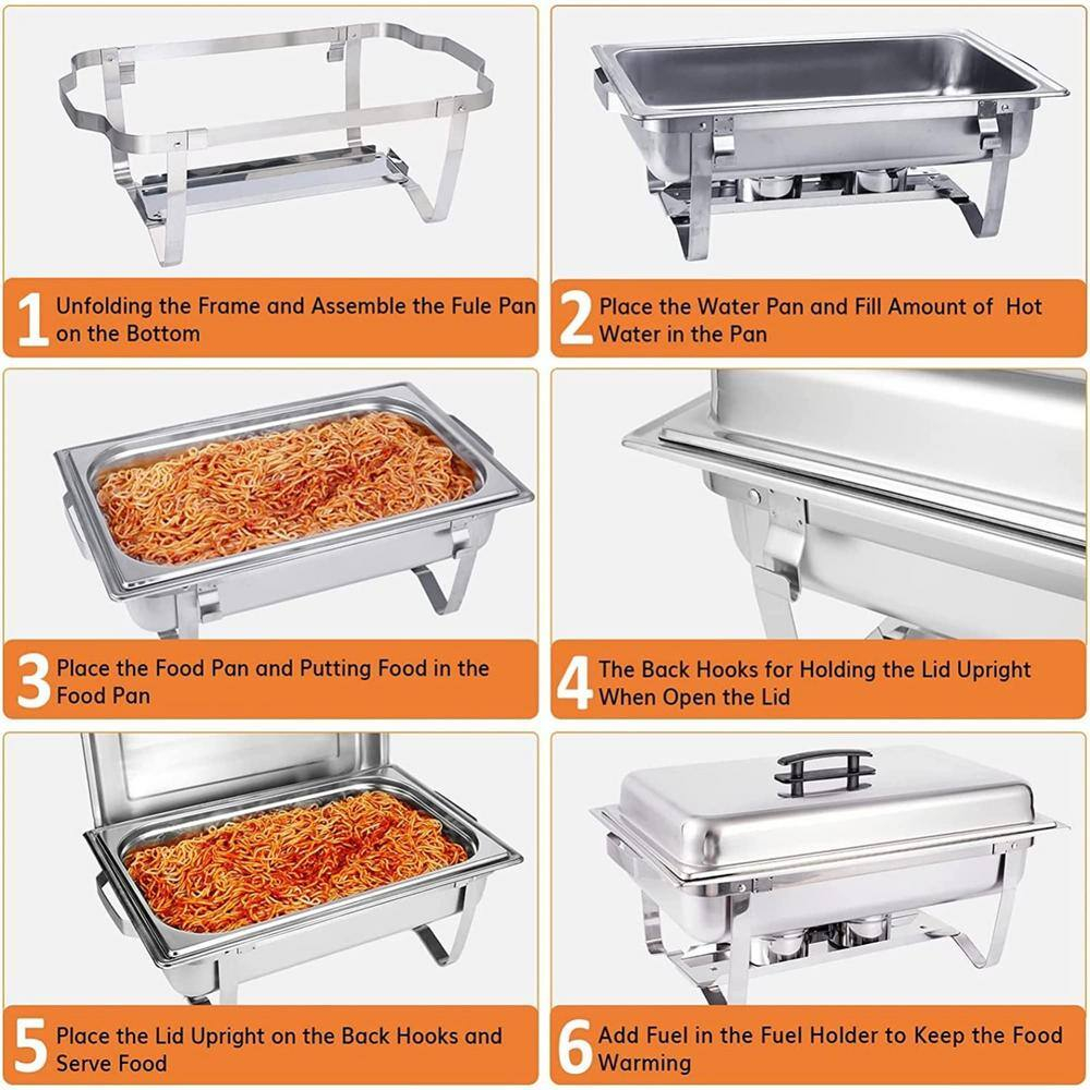 9 qt Silver Stainless Steel Rectangular Chafing Dish Set with Foldable Legs