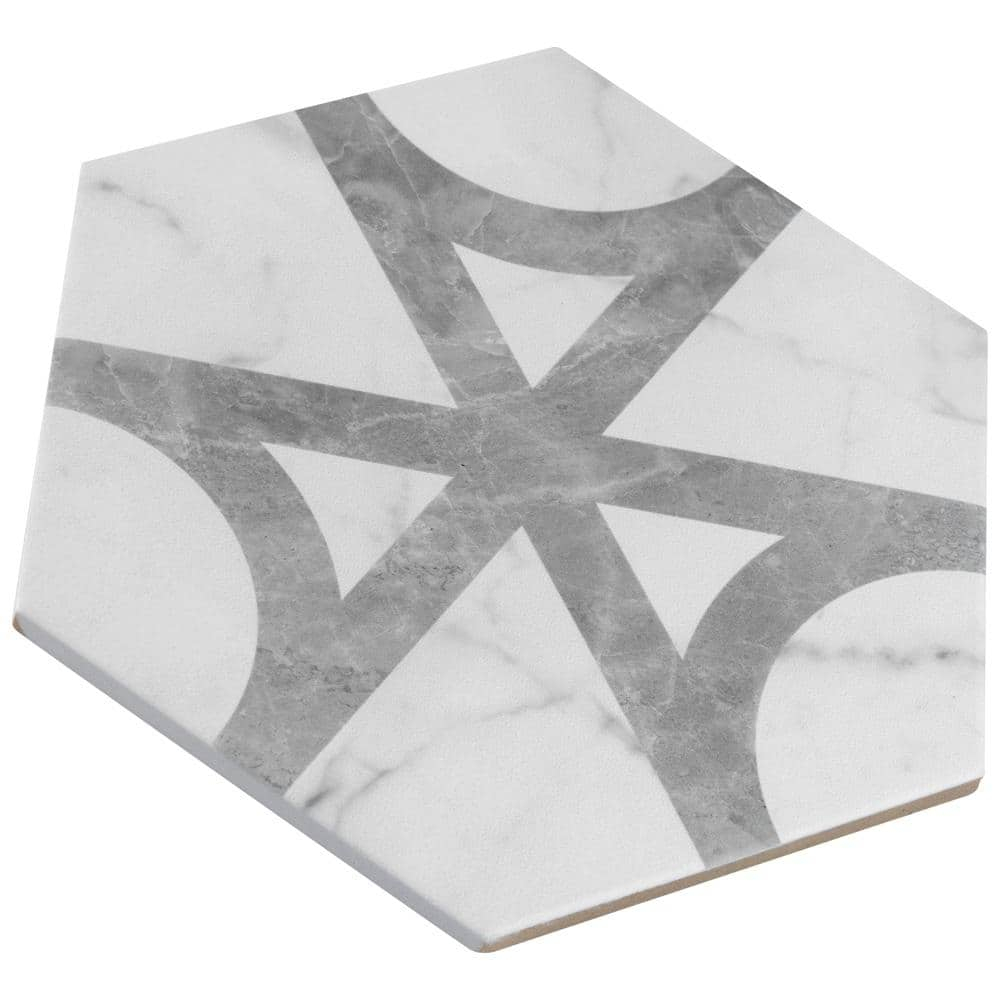Carra Carrara Elegance 7"x8" Grey and White Matte Hexagon Porcelain Tile
