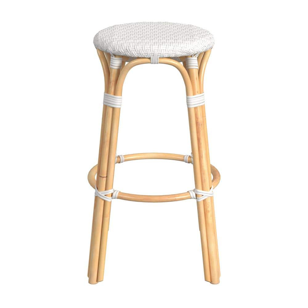 Tobias Glossy White Rattan Bar Stool, White