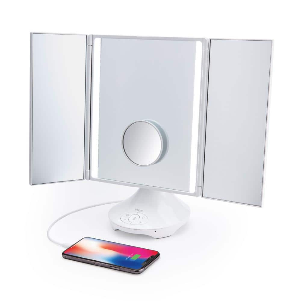 iHome Beauty REFLECT TRIFOLD Vanity Speaker with Bluetooth Audio, Hands-Free Speakerphone, LED Lighting, Siri and Google Support, and USB Charging
