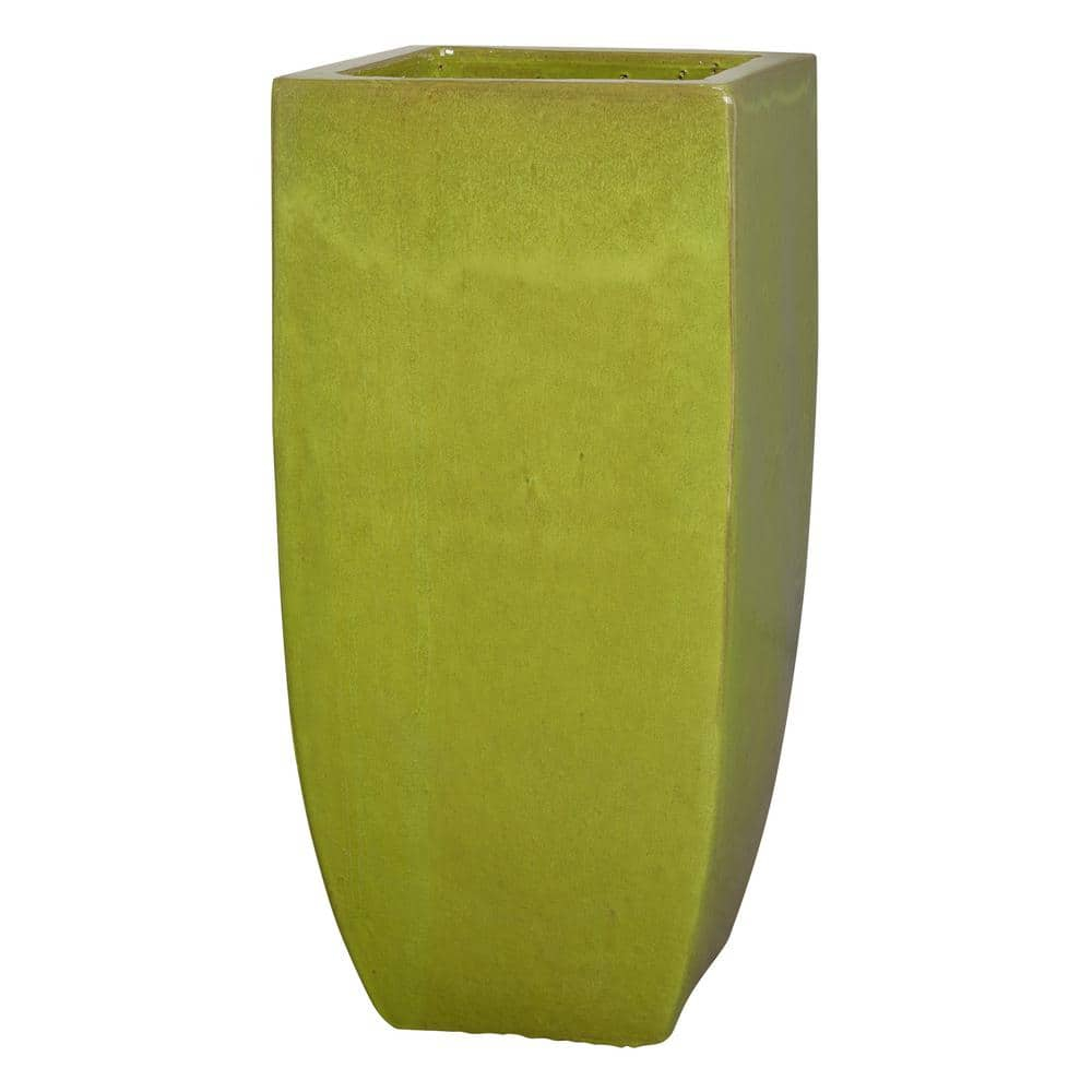 Large Citron Ceramic Square Outdoor Planter with Drainage Hole