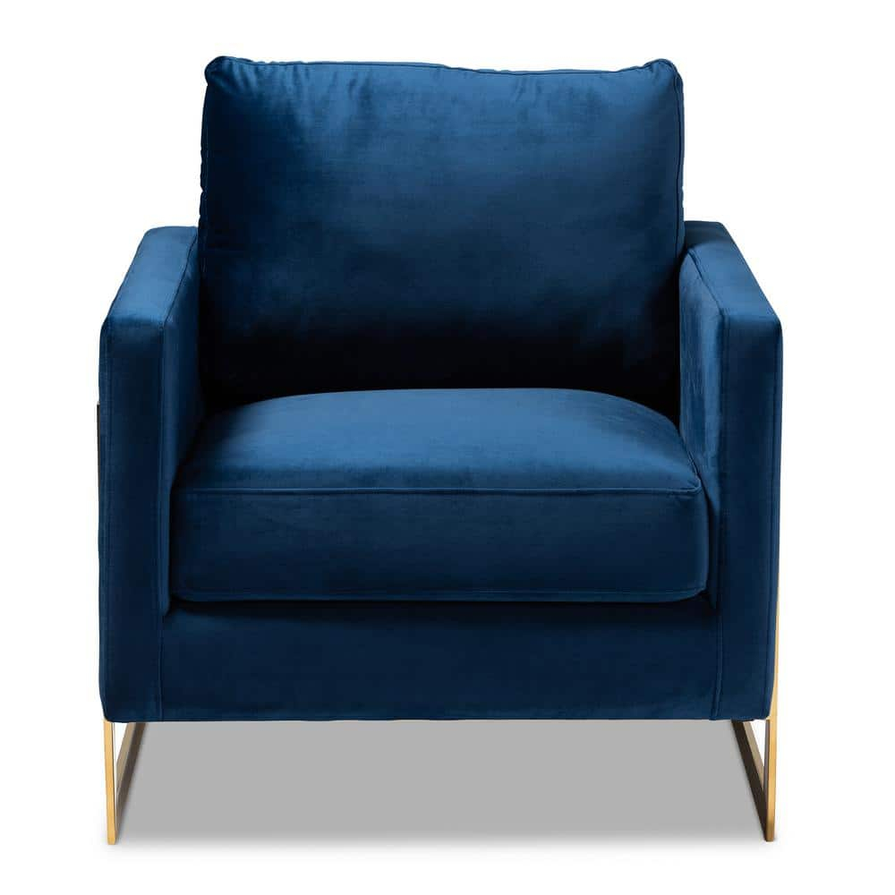 Baxton Studio Matteo Glam and Luxe Royal Blue Velvet Fabric Upholstered Gold Finished Armchair