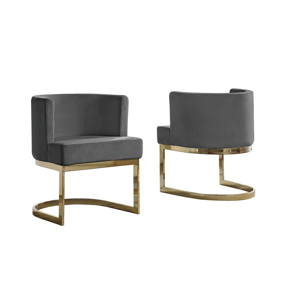 Velvet Dark Gray Accent Chair with Gold Chrome Base - 1 Chair