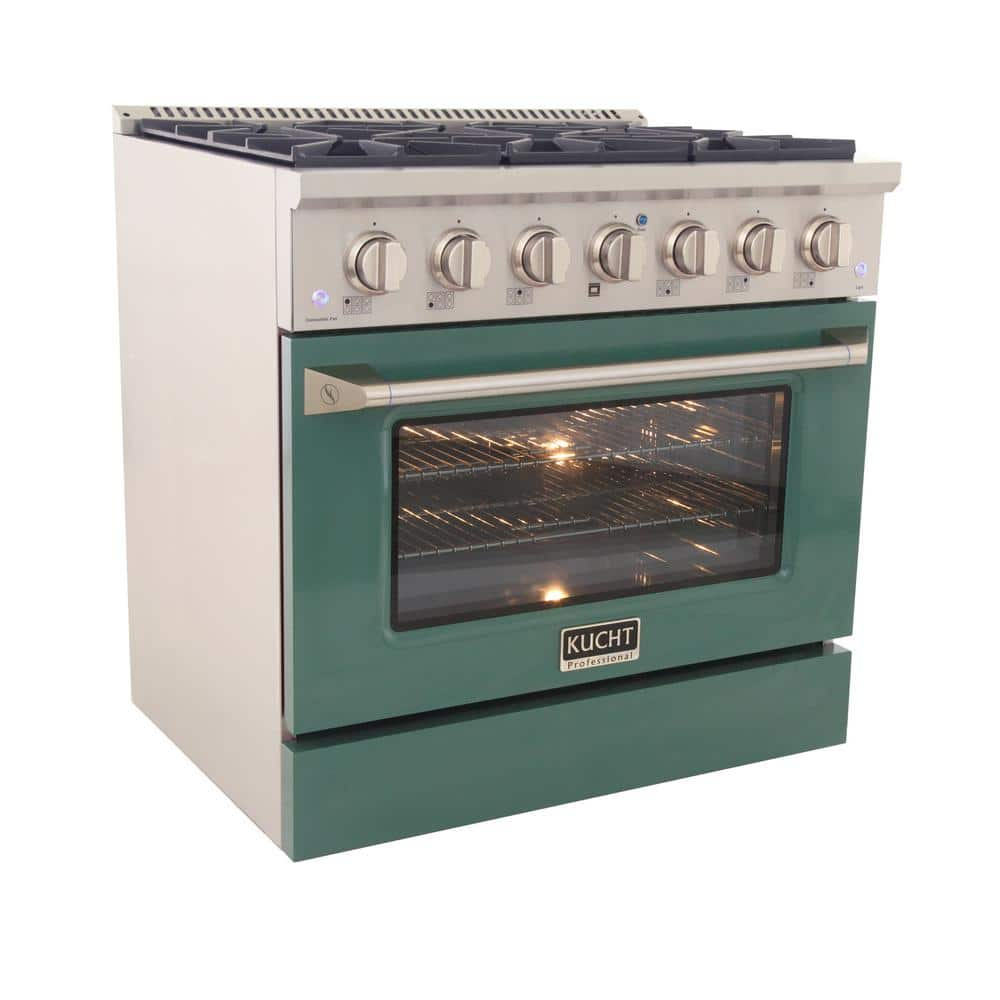 36 in. 5.2 cu. ft Dual Fuel Range for Natural Gas Sealed Burners in Green.