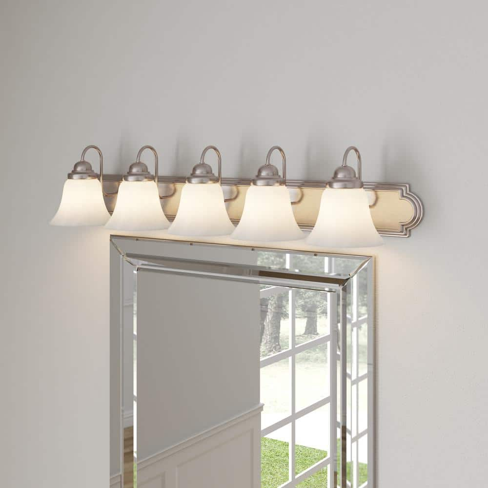 Brushed Nickel 36" 5-Light Vanity Fixture with Alabaster Glass