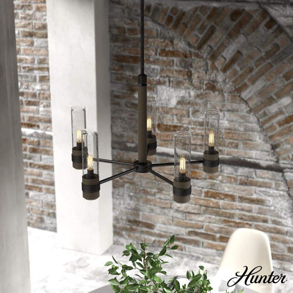 Hunter - River Mill 5-light Rustic Iron, Large Chandelier, Dimmable, Rustic Style, Candle Shaped, for Bedrooms, Kitchens, Dining, Living Rooms - 19474