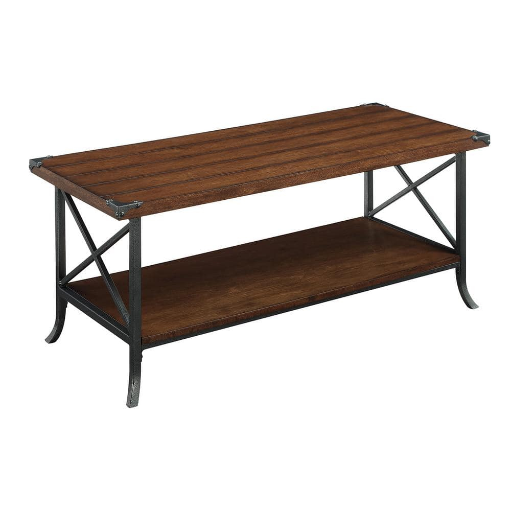 Convenience Concepts Brookline Coffee Table with Shelf, Dark Walnut/Slate Gray