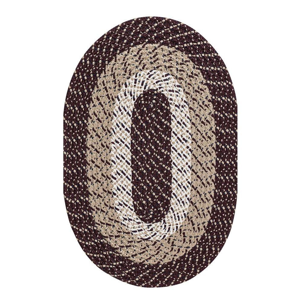Better Trends Country Polypropylene 64" x 100" Oval  Braided Rug - Burgundy Stripe
