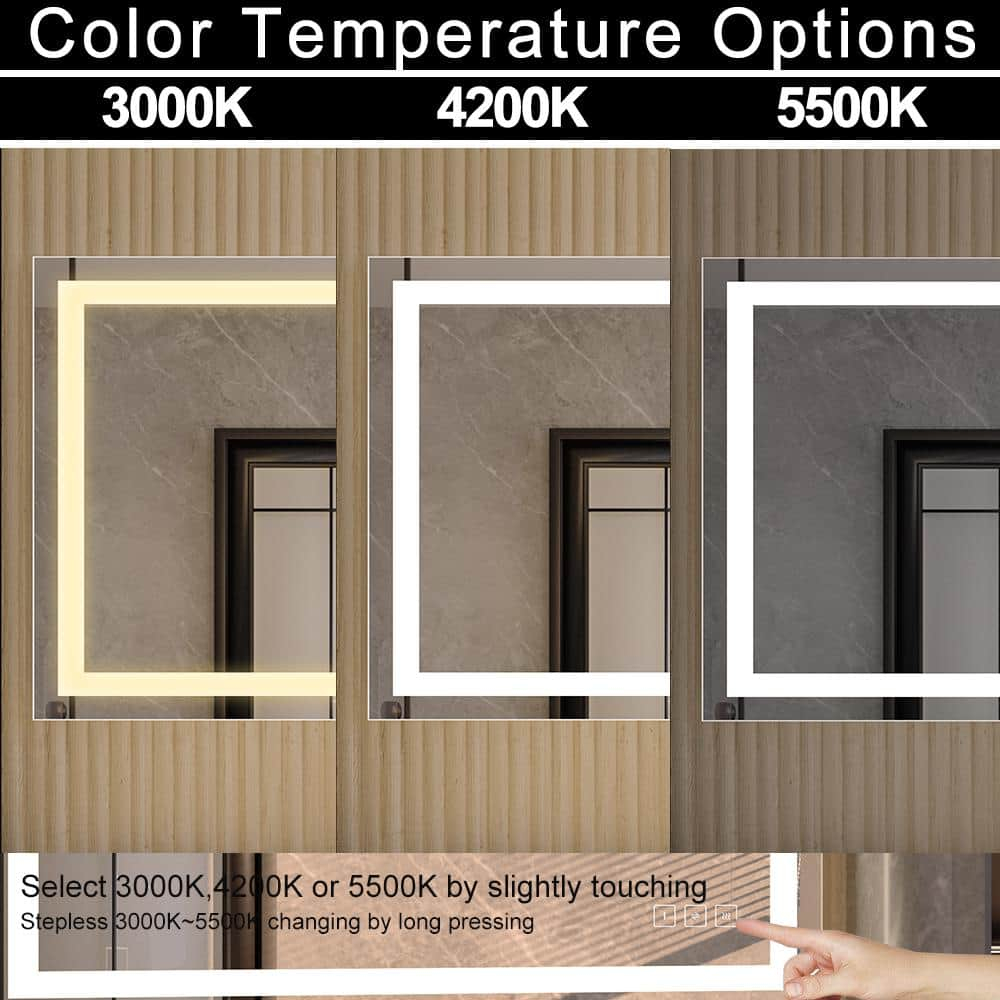 40 in. W x 24 in. H Rectangular Frameless Anti-Fog LED Light Wall Mount Bathroom Vanity Mirror in Tempered Glass
