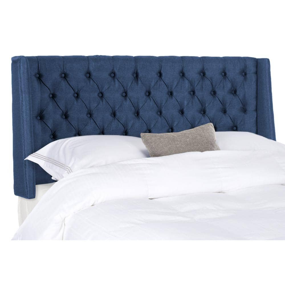 SAFAVIEH London Retro Winged Tufted Headboard with Flat Nail Heads, Full, Navy
