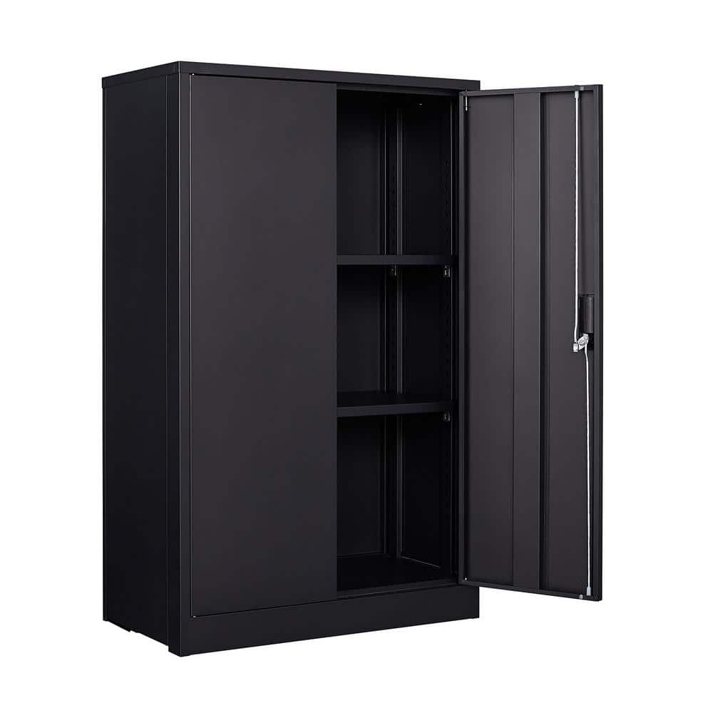 Metal Storage Cabinet,Black Metal Cabinet with Doors and Shelves,Garage Storage Cabinet with Lock,Short Steel Cabinet,Lockable Storage Cabinet for Home,Office,Shop,Garage Cabinets