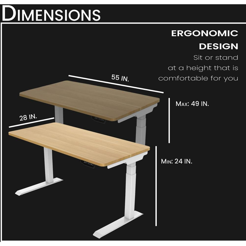 Hanover 55-In. Assembled Sit or Stand Electric Desk with Adjustable and Programmable Heights, Natural