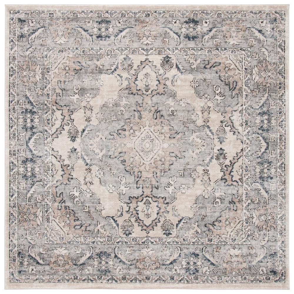 SAFAVIEH Oregon Ethelinda Floral Bordered Area Rug, Beige/Grey, 8' x 8' Square