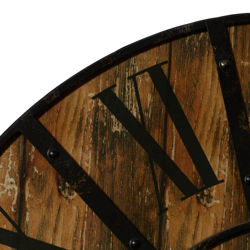 DecMode 36" Brown Wood Wall Clock with Black Accents