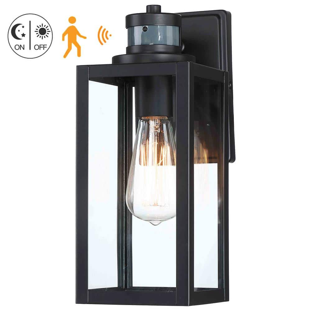 12 in. 1-Light Matte Black Motion Sensing Dusk to Dawn Outdoor Wall Lantern Sconce Sensor