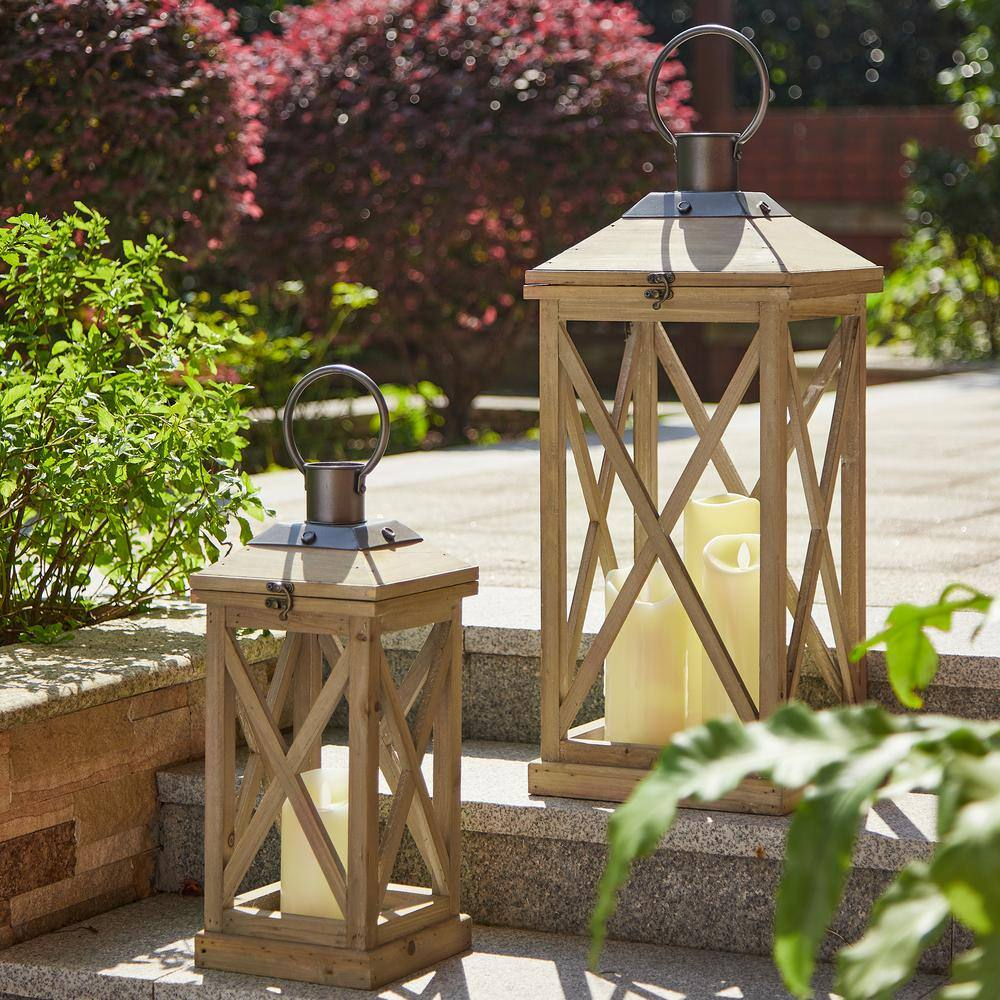 Set of 2-Mondern Brown Farmhouse Wooden Lantern