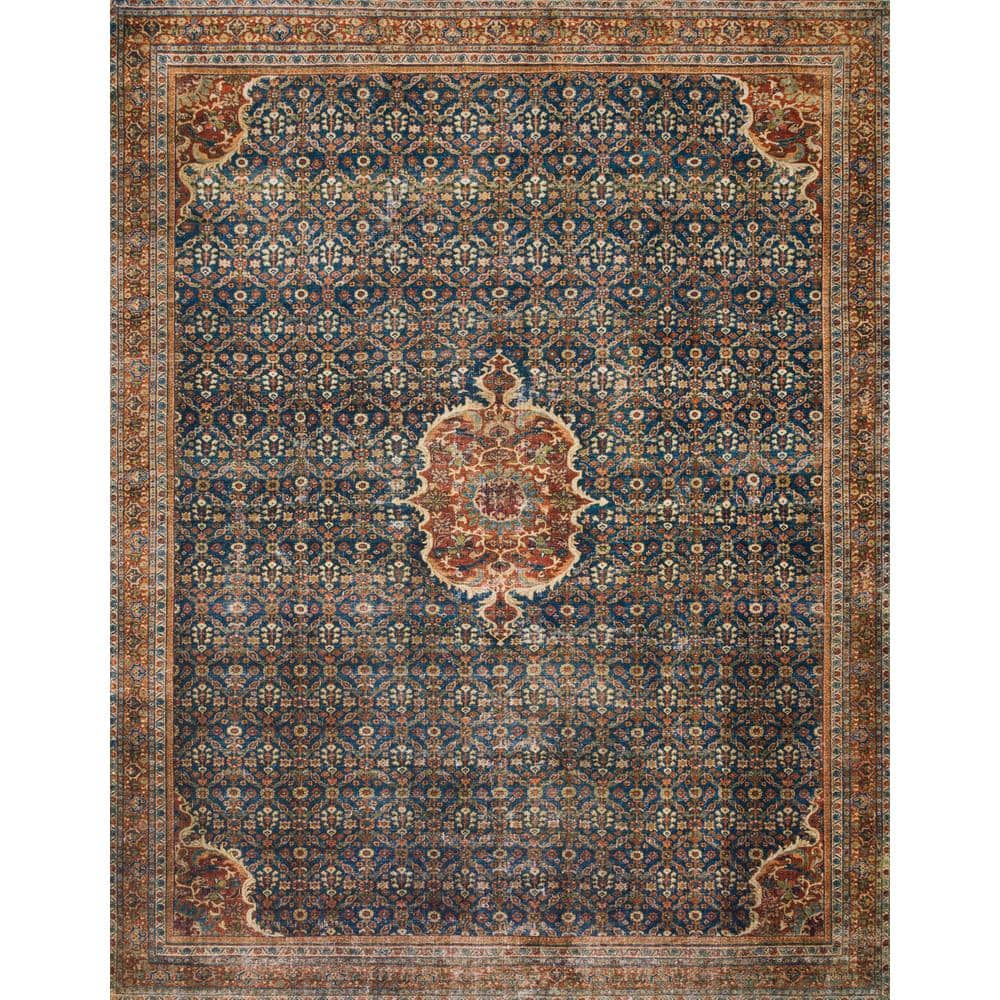 Layla Cobalt Blue and Spice Synthetic Rectangular Area Rug