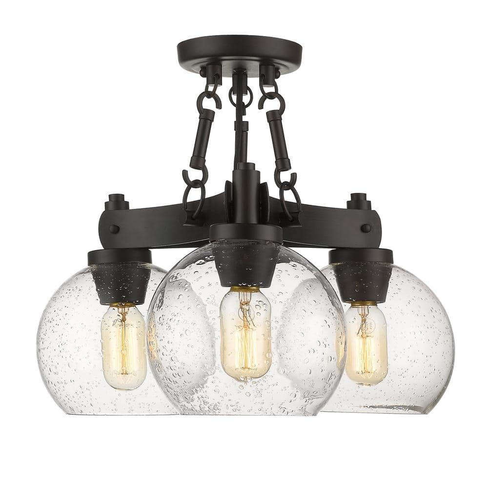 Golden Lighting Galveston 3-Light Semi-flush in Rubbed Bronze with Seeded Glass