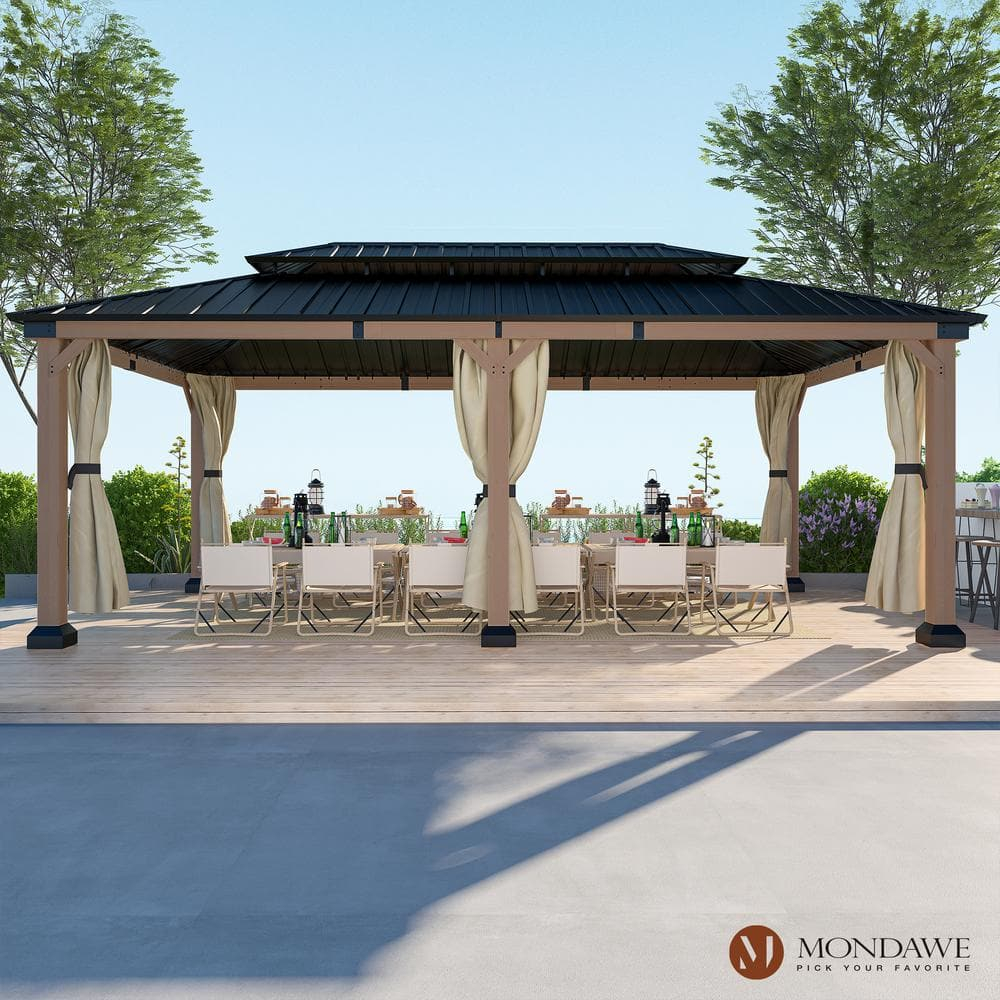 mondawe Dorey 20 Ft. W x 12 Ft. D Solid Cedar Wood Patio Gazebo with Curtains