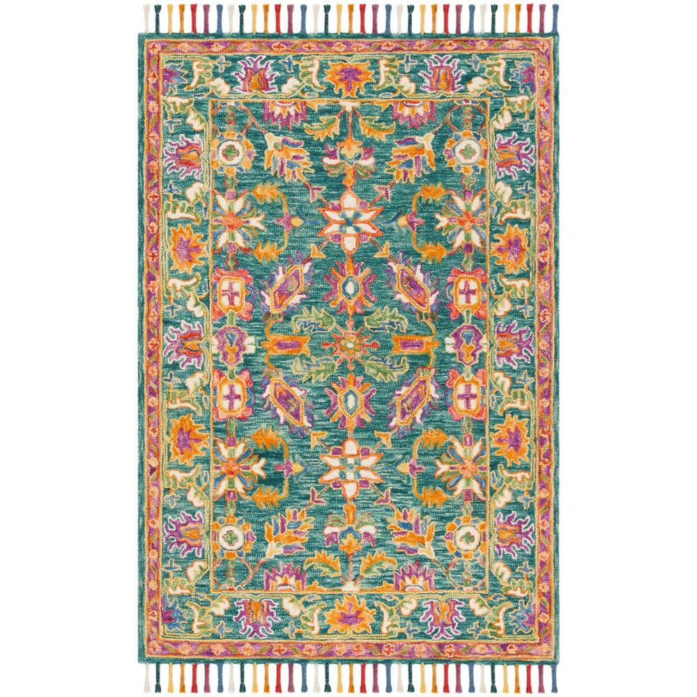 SAFAVIEH Aspen Mario Colorful Floral Wool Area Rug, Turquoise/Purple, 5' x 8'