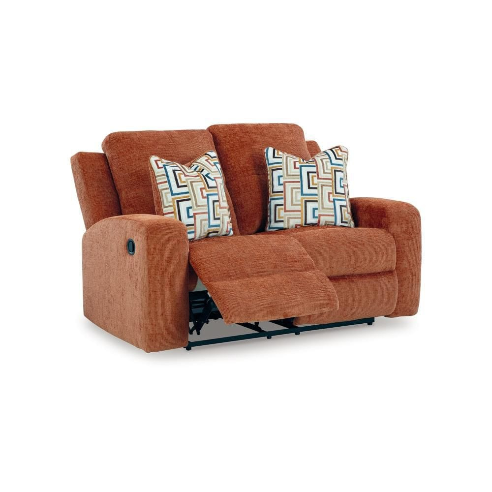 Tufted Orange Fabric Check Loveseat, 64-inch