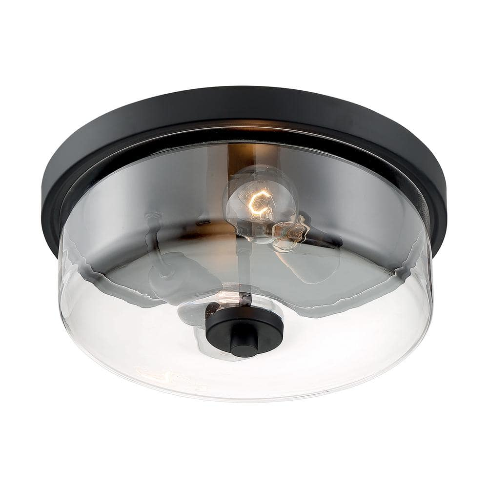Sommerset Matte Black Glass Drum Flush Mount Light