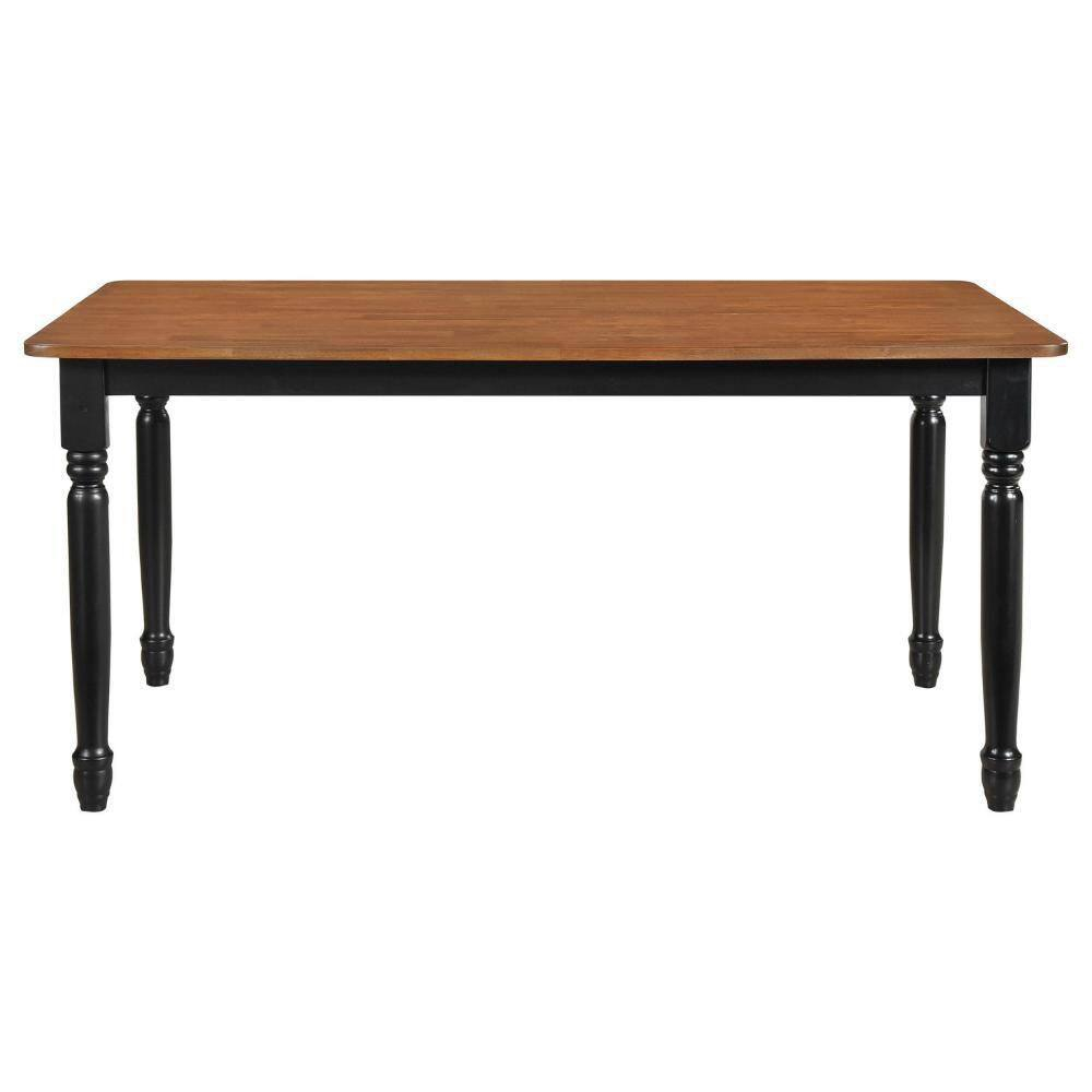 Benjara Halie Dining Table, Black Turned Legs, Rectangular Brown Wood, 63 Inch