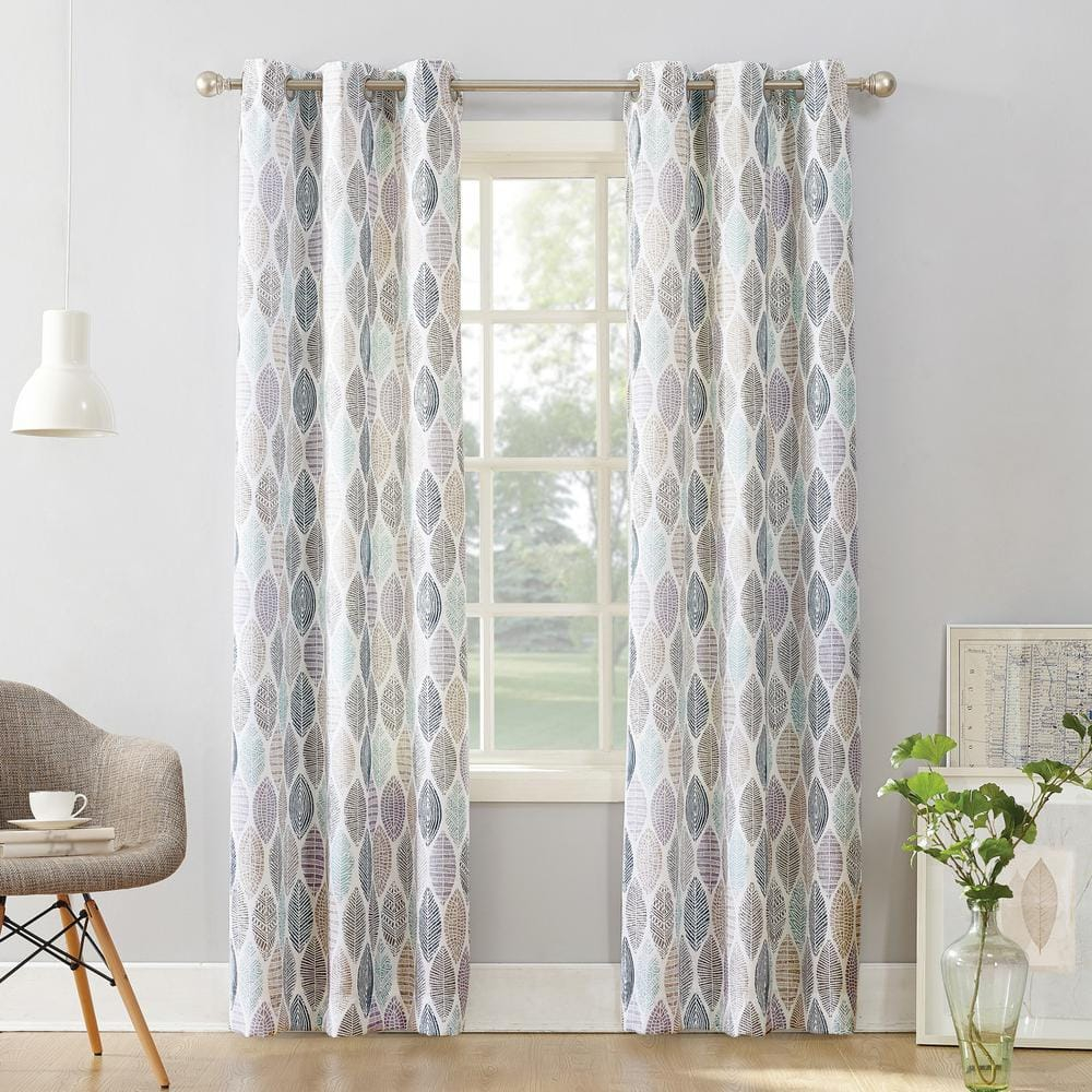 No. 918 Sora Print Leaf Print Semi-Sheer Grommet Curtain Panel, 40"x84", White