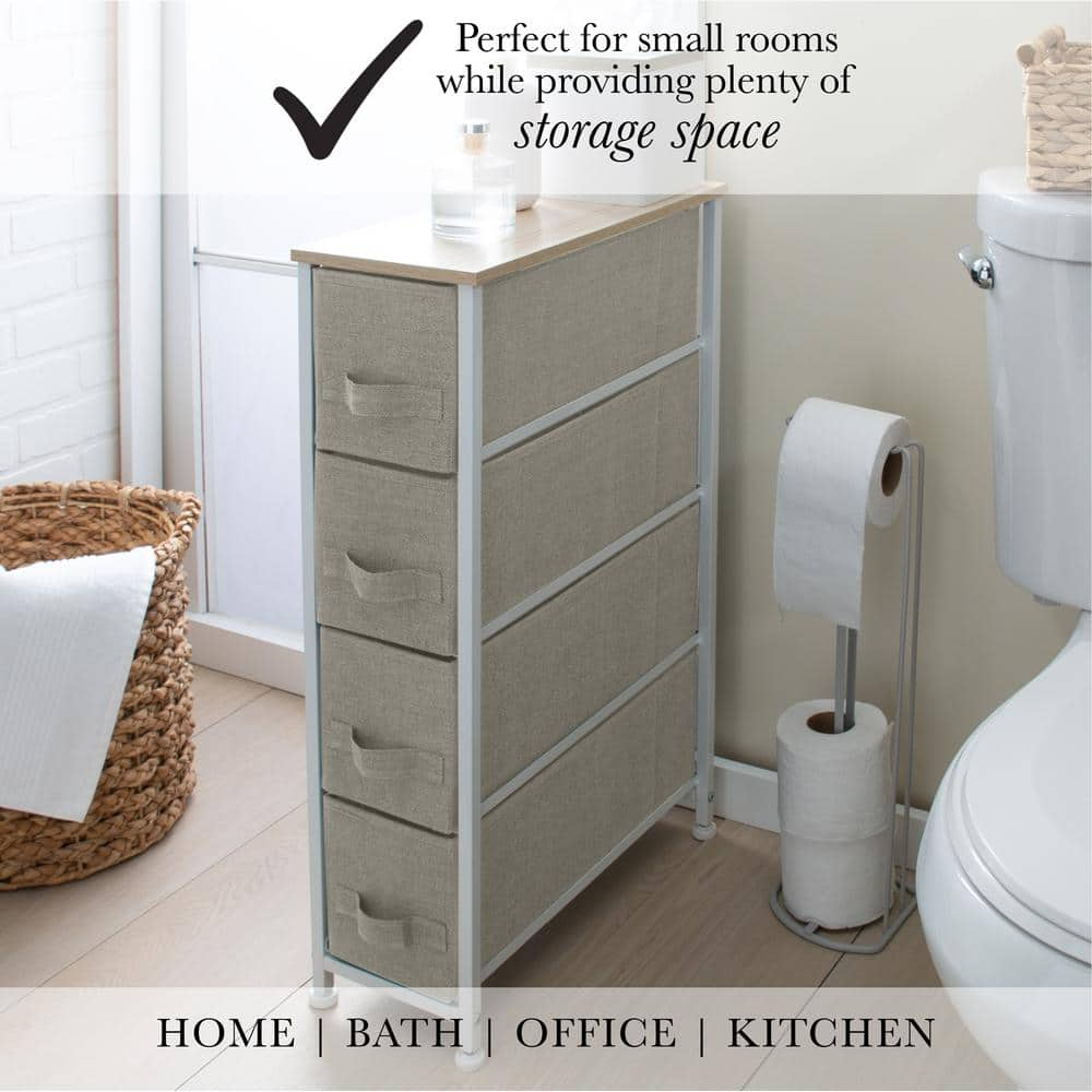 Simplify Adult 4 Drawer Slim Chest Dresser with Fabric Drawers, Beige