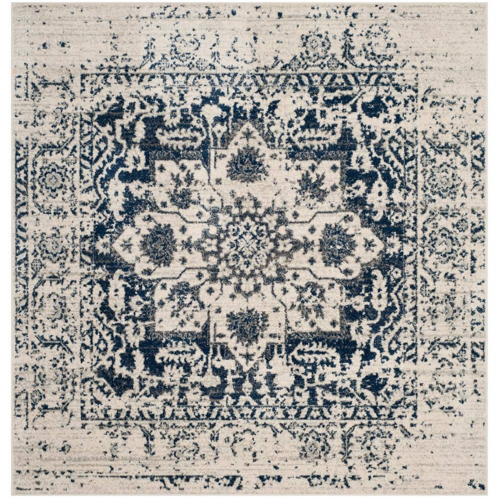 SAFAVIEH Madison Katina Traditional Area Rug, Cream/Navy, 11' x 11' Square