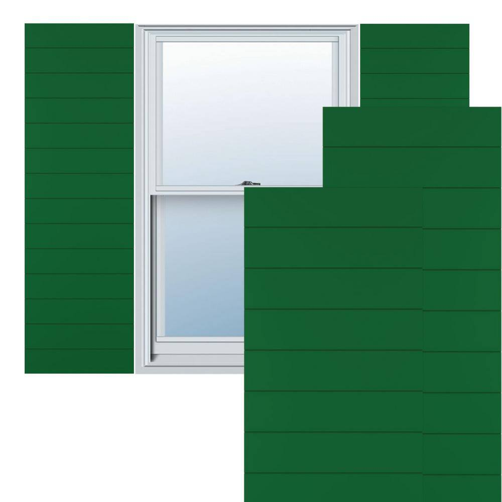 Ekena Millwork 12"W x 50"H True Fit PVC Horizontal Slat Modern Style Fixed Mount Shutters, Viridian Green (Per Pair - Hardware Not Included)