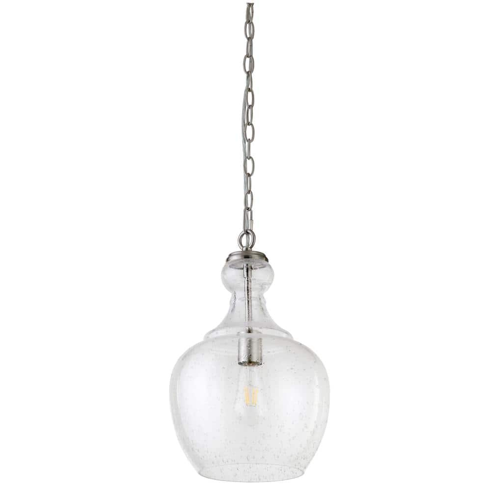Evelyn&Zoe 11" Brushed Nickel Finish Metal/Glass Pendant