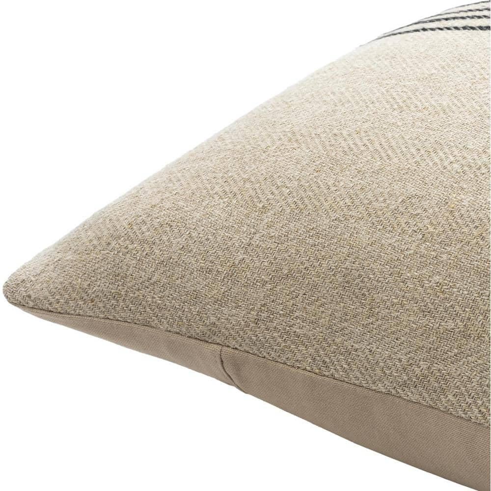 Brett Light Brown and Black Striped 18" Linen Cotton Throw Pillow